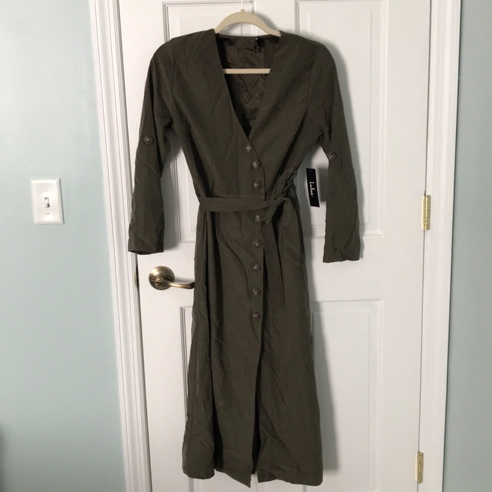 Lulus Pull Me Close Olive Green Suede Midi Dress